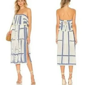 Free People Dresses Free People Wild Romance Blue White Embroidered Strapless Midi Dress Poshmark